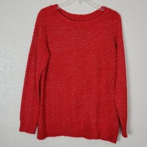 Croft & Barrow Women's L Red  Gold Metallic Sweater TRENDY FOR FALL